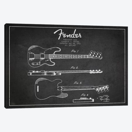 Fender Guitar Charcoal Patent Blueprint Canvas Print #ADP999} by Aged Pixel Canvas Art Print
