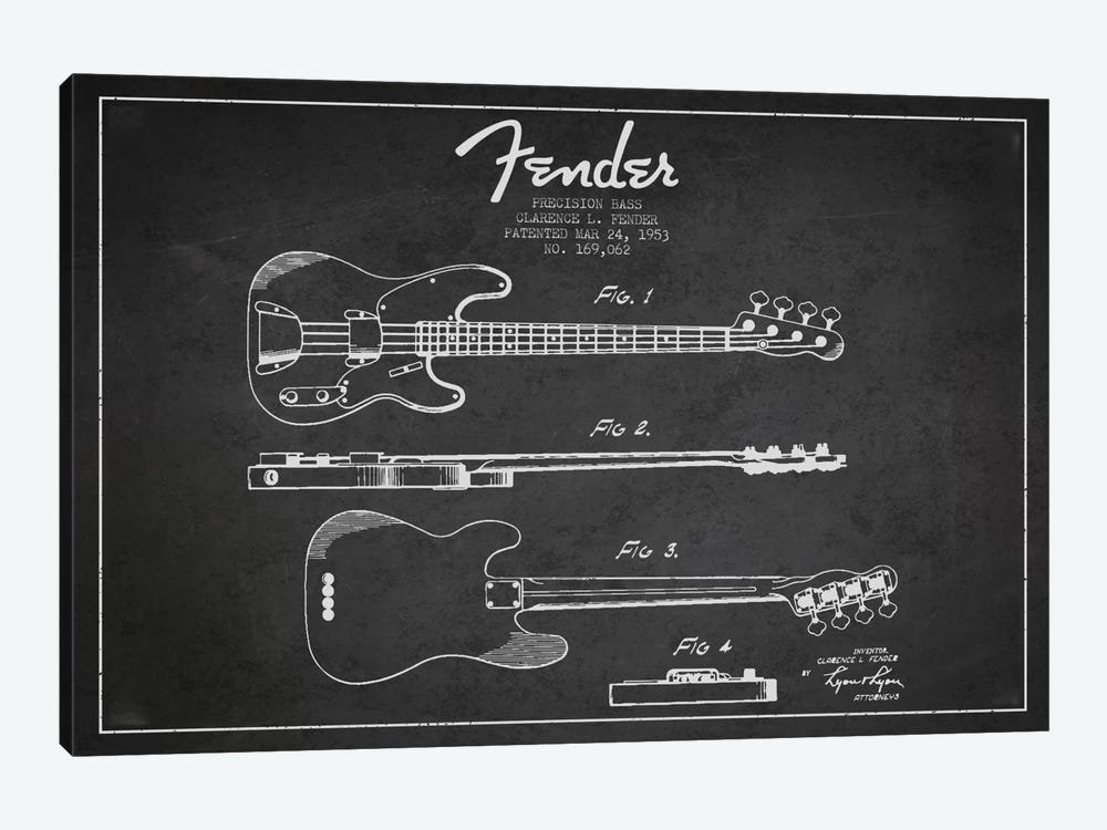 Fender Guitar Charcoal Patent Blueprint by Aged Pixel 1-piece Art Print