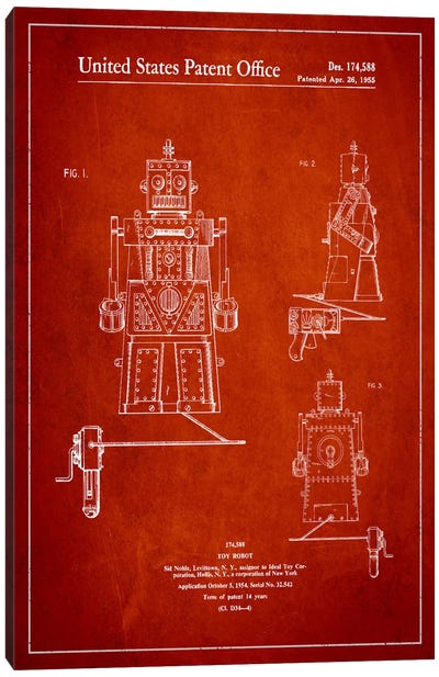Toy Robot Red Patent Blueprint Canvas Art Print - Aged Pixel: Toys & Games