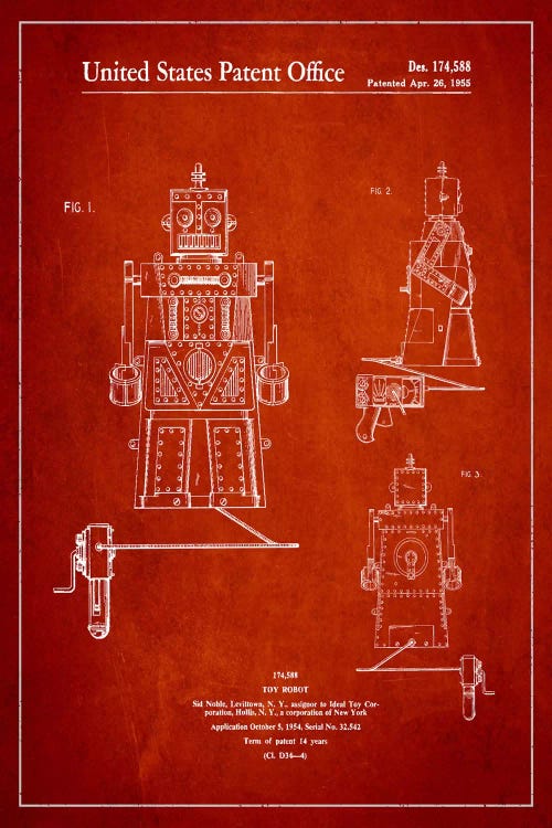 Toy Robot Red Patent Blueprint