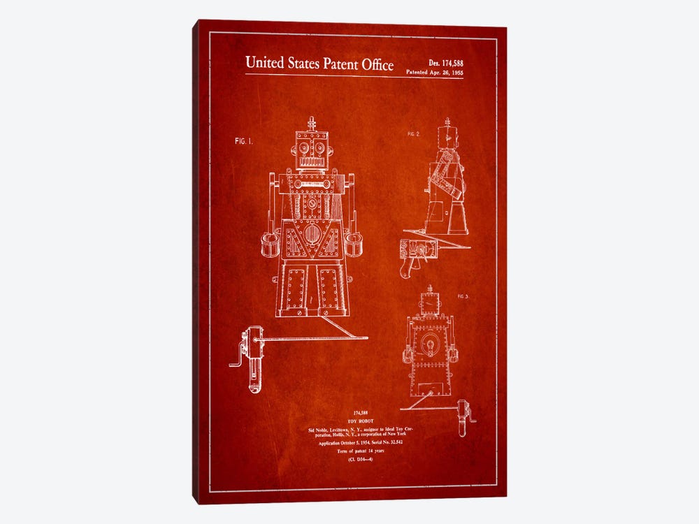 Toy Robot Red Patent Blueprint by Aged Pixel 1-piece Art Print