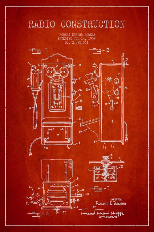 Bowers Radio Red Patent Blueprint by Aged Pixel wall art