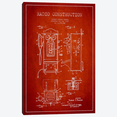 Bowers Radio Red Patent Blueprint Canvas Print #ADP9} by Aged Pixel Canvas Print