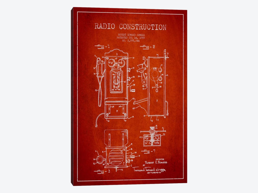 Bowers Radio Red Patent Blueprint 1-piece Art Print