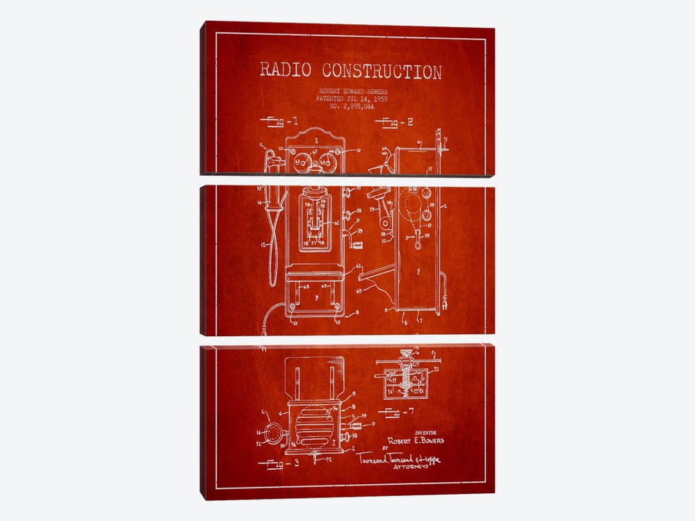 Bowers Radio Red Patent Blueprint by Aged Pixel 3-piece Canvas Print