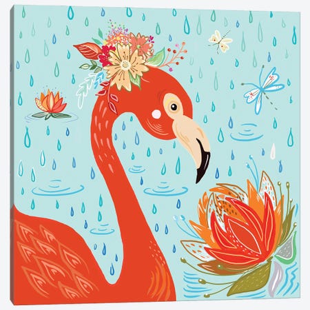 Flamingo in the Rain Canvas Print #ADS30} by Ani Del Sol Canvas Art