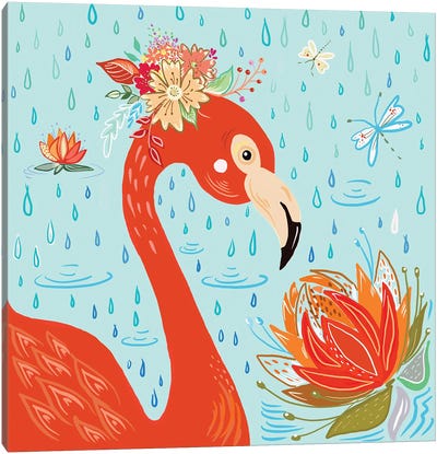 Flamingo in the Rain Canvas Art Print