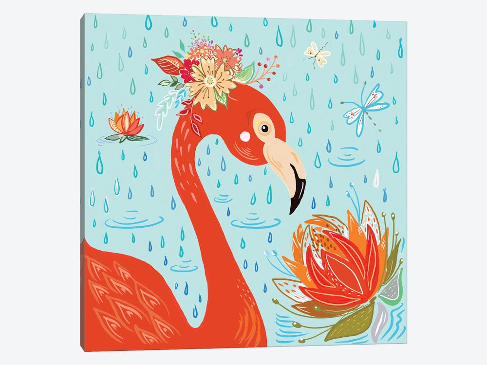 Flamingo in the Rain by Ani Del Sol 1-piece Canvas Wall Art