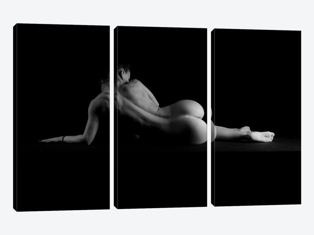 Nude Woman'S Naked Body Laying Down On Black And Whote by Alessandro Della Torre 3-piece Canvas Art