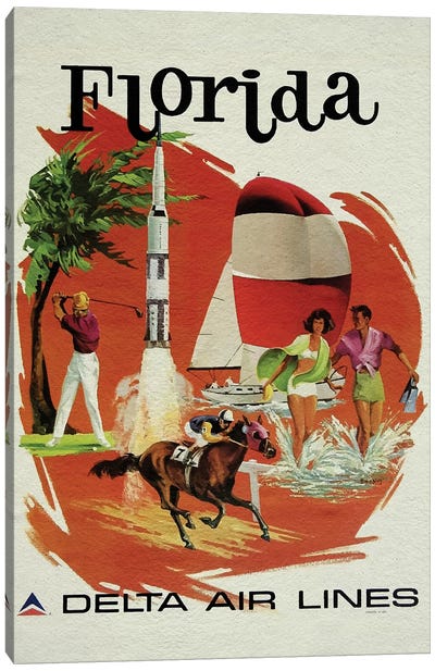 Florida Vintage Poster From Vector Canvas Art Print - Alessandro Della Torre