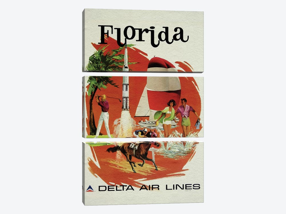 Florida Vintage Poster From Vector by Alessandro Della Torre 3-piece Canvas Art Print