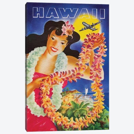 Hawaii Vintage Travel Poster (From Vector) Canvas Print #ADT1017} by Alessandro Della Torre Canvas Art