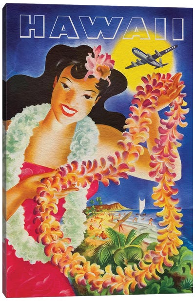 Hawaii Vintage Travel Poster (From Vector) Canvas Art Print - Oceanian Culture