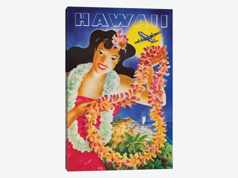 Hawaii Vintage Travel Poster (From Vector) by Alessandro Della Torre 1-piece Canvas Artwork