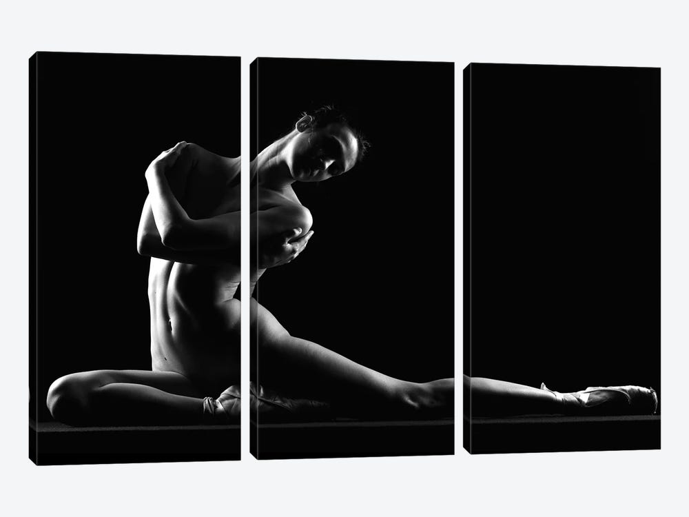 Nude Laying Down Black And White Naked Woman by Alessandro Della Torre 3-piece Canvas Print
