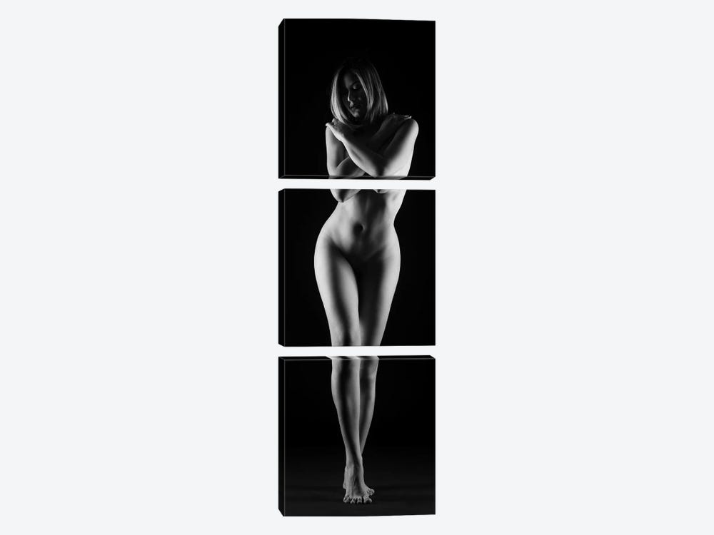 Nude Woman Standing And Embracing by Alessandro Della Torre 3-piece Canvas Art Print
