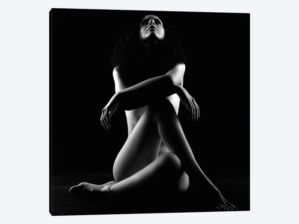 Naked Sexy Nude Woman Embracing On Black And White Photography by Alessandro Della Torre 1-piece Canvas Art Print
