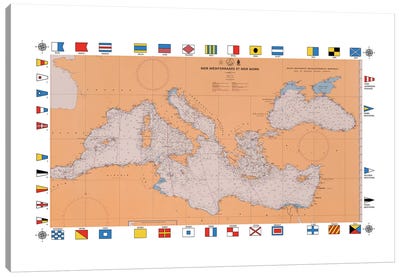 Nautical Navigation Chart Mediterranean Area Canvas Art Print - Alessandro Della Torre