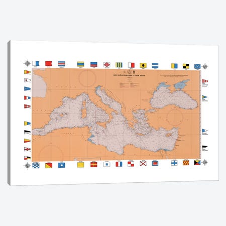 Nautical Navigation Chart Mediterranean Area Canvas Print #ADT1105} by Alessandro Della Torre Canvas Wall Art
