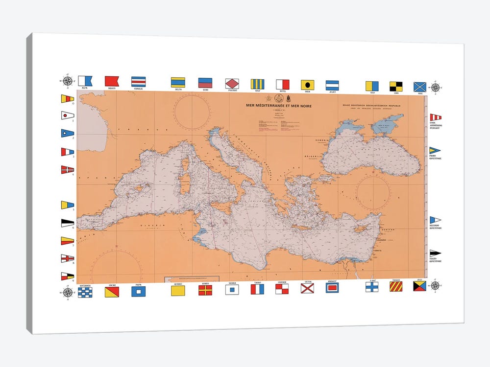 Nautical Navigation Chart Mediterranean Area by Alessandro Della Torre 1-piece Canvas Wall Art