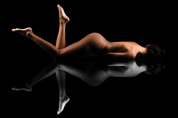 Nude Art Attractive Reflection Of Naked Woman Sexy Laying Down On Black I