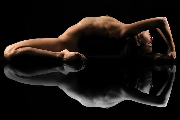 Nude Art Attractive Reflection Of Naked Woman Sexy Laying Down On Black III