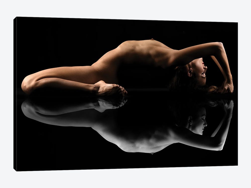 Nude Art Attractive Reflection Of Naked Woman Sexy Laying Down On Black III by Alessandro Della Torre 1-piece Art Print