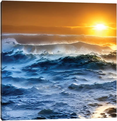 Stormy Ocean Under The Sunset Canvas Art Print - Alessandro Della Torre