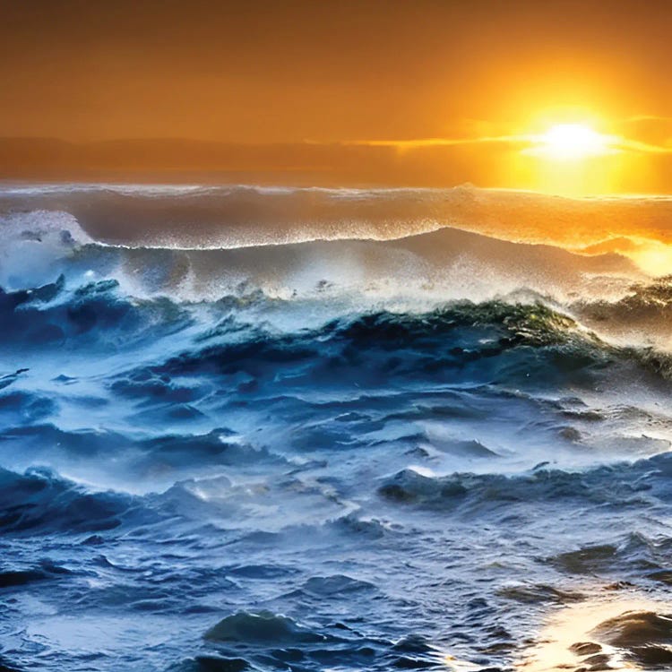 Stormy Ocean Under The Sunset