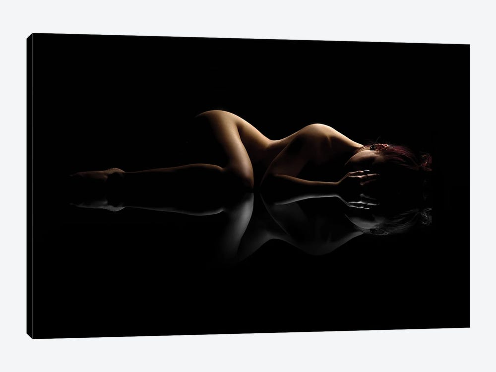 Nude Art Attractive Reflection Of Naked Woman Sexy Laying Down On Black VIII by Alessandro Della Torre 1-piece Art Print