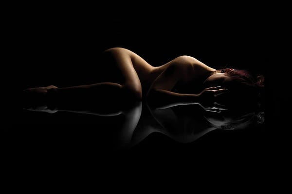 Nude Art Attractive Reflection Of Naked Woman Sexy Laying Down On Black VIII