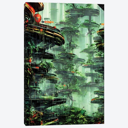 Cyberpunk Scenery In A Jungle II Canvas Print #ADT1170} by Alessandro Della Torre Canvas Wall Art