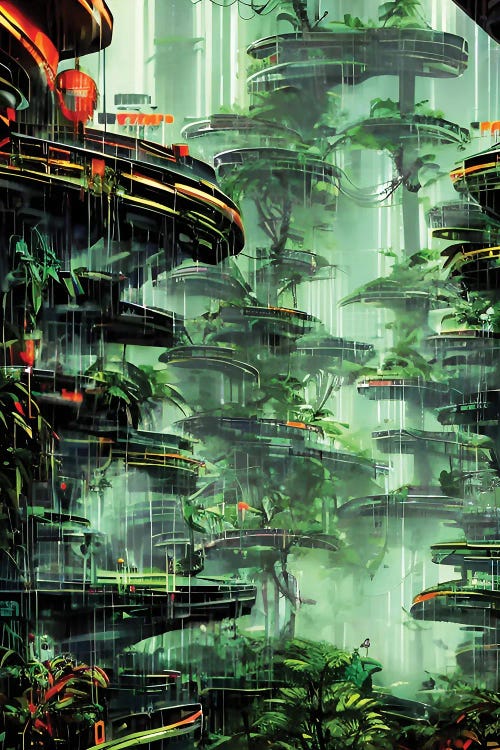 Cyberpunk Scenery In A Jungle II