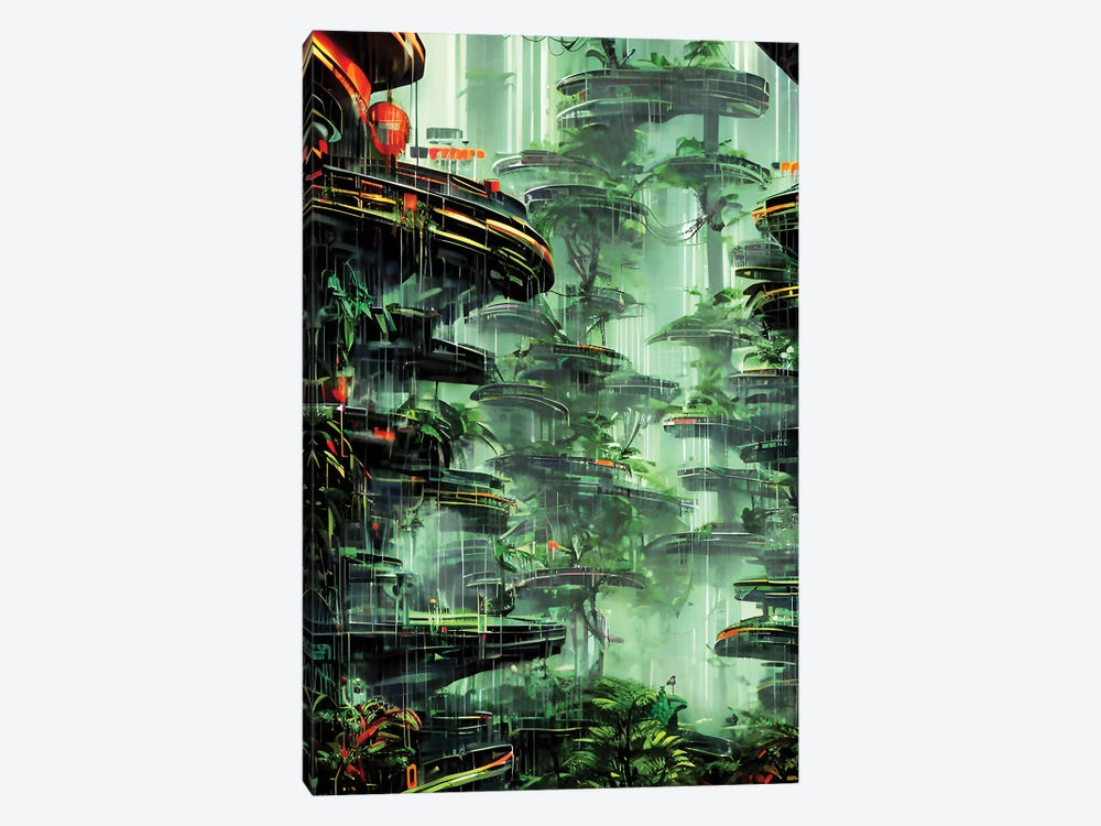 Cyberpunk Scenery In A Jungle II by Alessandro Della Torre 1-piece Canvas Artwork