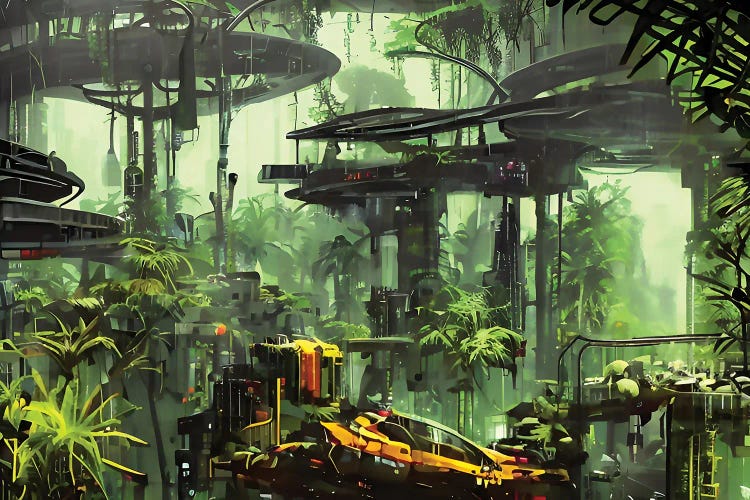 Cyberpunk Scenery In A Jungle III by Alessandro Della Torre wall art
