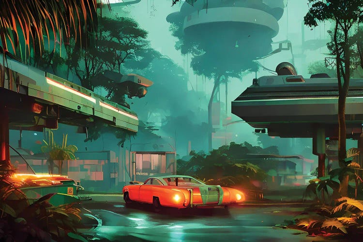 Cyberpunk Scenery In A Jungle IV