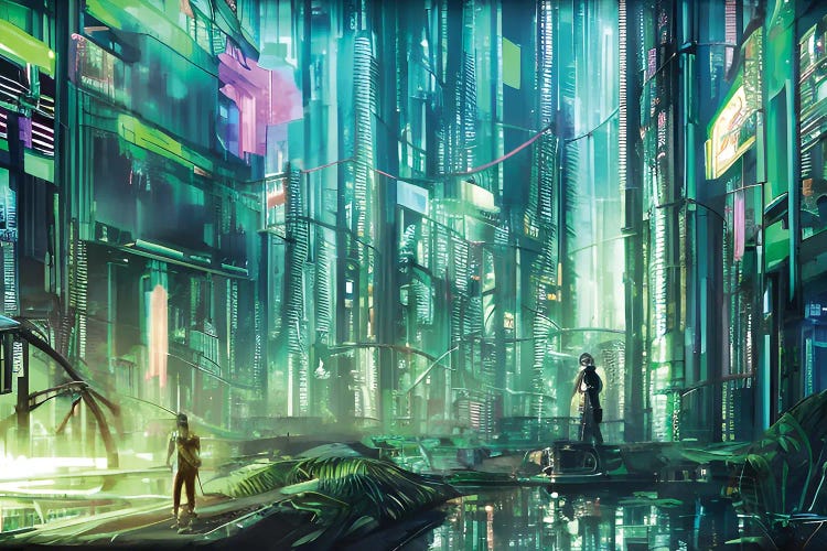 Cyberpunk Scenery In A Jungle VI