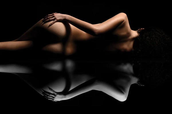 Nude Art Attractive Reflection Of Naked Woman Sexy Laying Down On Black I9