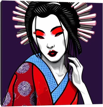 Comic Of A Geisha Portrait Canvas Art Print - Geisha