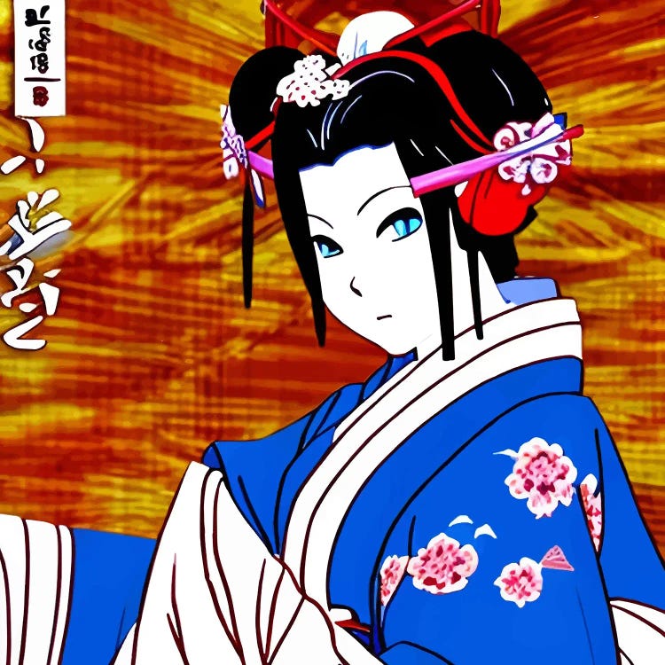 Geisha Comic In A Blue Dress