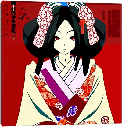Geisha Comic In A Typical Dress Canvas Art Print - Geisha