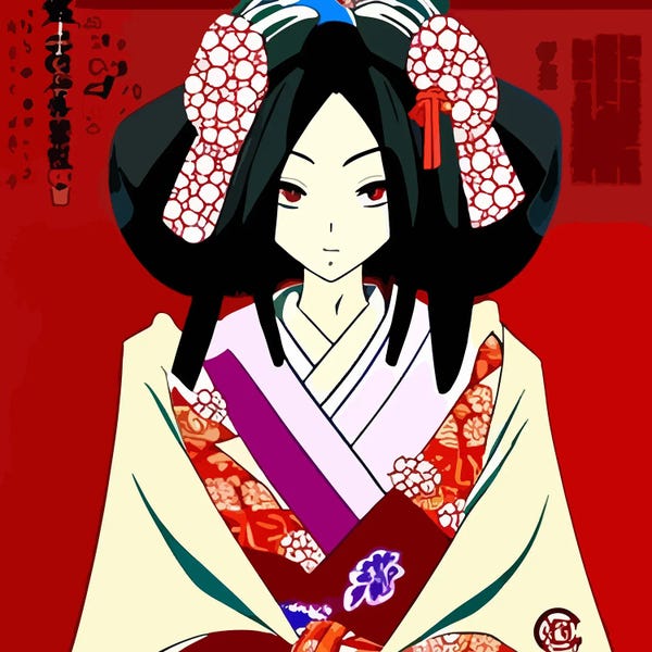 East Asian Culture: Geisha Comic In A Typical Dress by Alessandro Della Torre