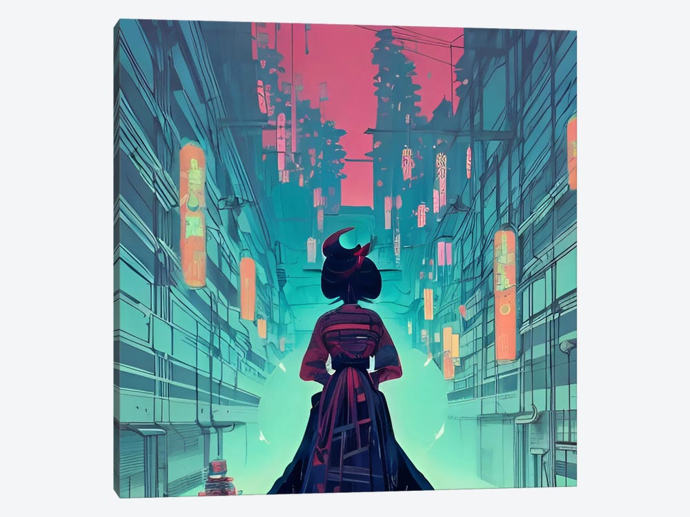Geisha In A Ciberpunk City by Alessandro Della Torre 1-piece Canvas Artwork