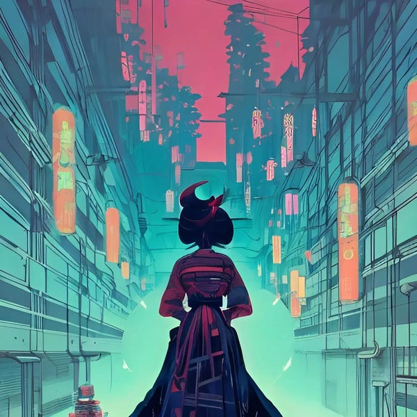 East Asian Culture: Geisha In A Ciberpunk City by Alessandro Della Torre