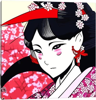 Gesicha Portrait Comic Canvas Art Print - Geisha