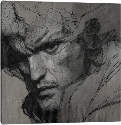 Sketch In Pencil Of A Mans Face Canvas Art Print - Alessandro Della Torre