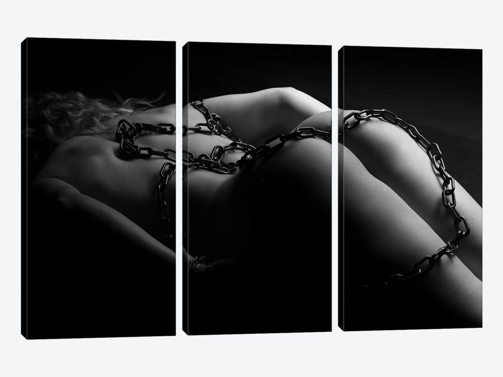 Black And White Nude Woman's Buttocks With Bondage Chain by Alessandro Della Torre 3-piece Canvas Artwork