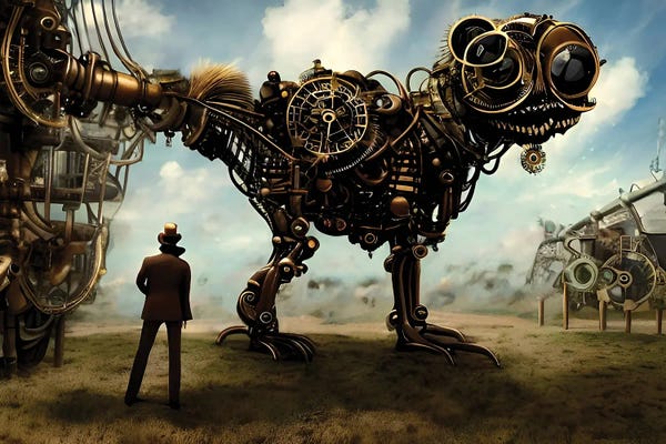 Prehistoric Animals: A Person Looking At A Giant Animal, In A Surrealistic World XVII by Alessandro Della Torre