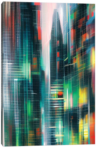 Abstract Cyberpunk Skyline Canvas Art Print - Alessandro Della Torre
