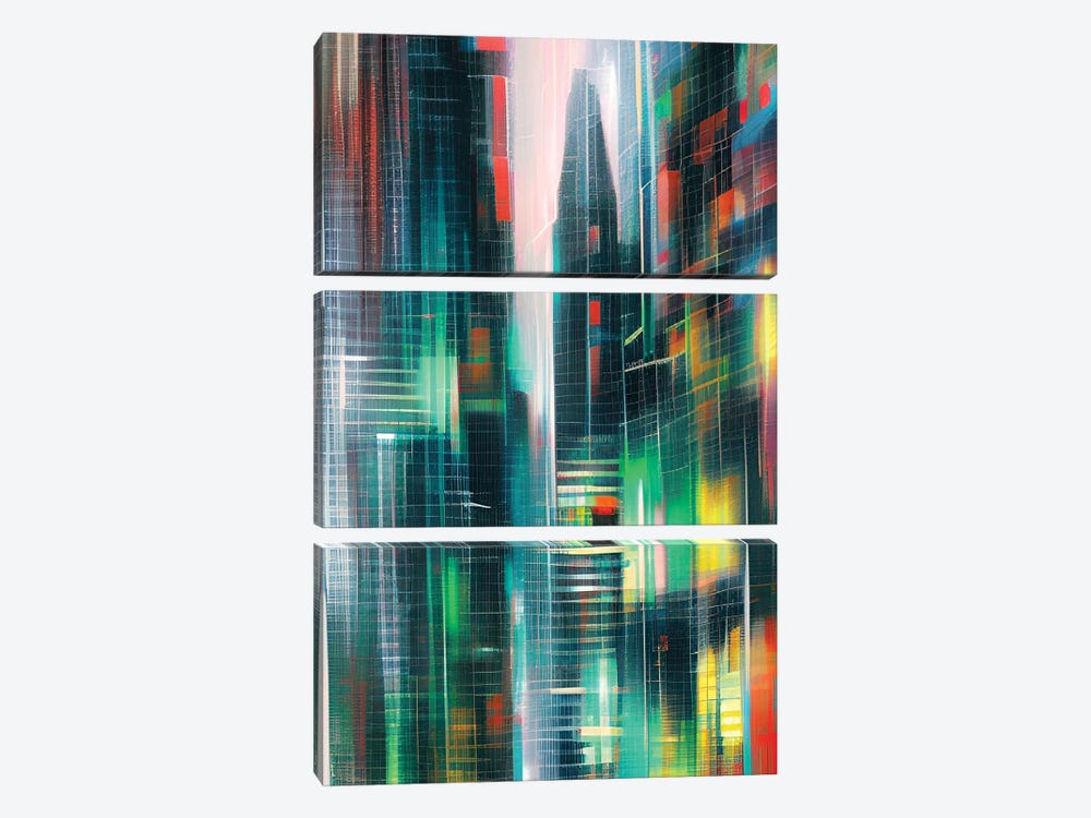 Abstract Cyberpunk Skyline by Alessandro Della Torre 3-piece Canvas Print